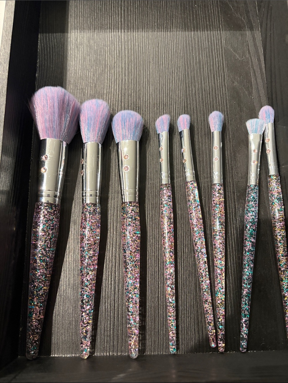 SLMissGlam Glitter Handle Makeup Brush Set - Pink & Blue Bristles